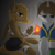 Size: 1800x1800 | Tagged: safe, artist:門久, oc, oc only, oc:calamity, oc:littlepip, pegasus, pony, unicorn, fallout equestria, bandage, bloody bandages, campfire, chest fluff, clothes, duo, duo male and female, female, horn, jumpsuit, male, mare, oc x oc, open mouth, pegasus oc, pipbuck, ship:piplamity, shipping, stallion, straight, unicorn oc, vault suit