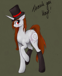 Size: 400x486 | Tagged: safe, artist:thephonyone, pony, unicorn, g4, brown mane, female, full body, hat, horn, mare, solo, top hat