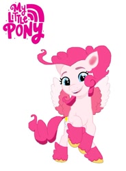 Size: 564x765 | Tagged: safe, artist:oljapisanik, pinkie pie, pegasus, g4, g5, g4 to g5, g5 concept leaks, generation leap, my little pony logo, pegasus pinkie pie, pinkie pie (g5 concept leak), race swap, simple background, solo, white background