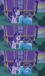 Size: 1280x2160 | Tagged: safe, edit, edited screencap, screencap, starlight glimmer, trixie, goo, goo pony, original species, pony, unicorn, g4, season 6, to where and back again, female, frown, gak, horn, scared, trixie's wagon, wagon, wat, wide eyes