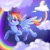 Size: 2048x2048 | Tagged: safe, artist:galaxy swirl, rainbow dash, pegasus, pony, g4, cloud, crescent moon, cute, dashabetes, ear fluff, eye clipping through hair, eyebrows, eyebrows visible through hair, female, flying, looking up, moon, night, night sky, rainbow, rainbow trail, sky, sky background, smiling, solo, spread wings, starry night, wings