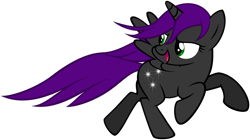 Size: 1600x896 | Tagged: safe, artist:ryoki-fureaokibi, oc, oc only, oc:midnight chaser, alicorn, pony, g4, alicorn oc, female, horn, mare, open mouth, simple background, solo, transparent background, vector, wings