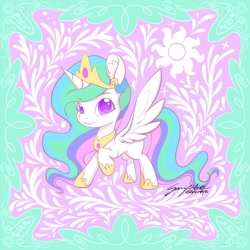 Size: 2048x2048 | Tagged: safe, artist:co306012, princess celestia, alicorn, pony, g4, abstract background, female, mare, smiling, solo