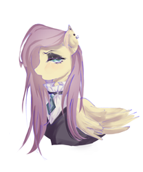 Size: 2000x2404 | Tagged: safe, artist:qianhe498, fluttershy, pegasus, pony, g4, bust, clothes, female, fluttergoth, mare, portrait, simple background, solo, white background