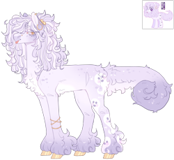 Size: 2896x2647 | Tagged: safe, artist:sleepy-nova, oc, oc only, oc:espy, earth pony, pony, beanbrows, bracelet, bushy mane, bushy tail, butt fluff, cascading cutie mark, chest fluff, coat markings, colored ears, colored eyebrows, colored eyelashes, colored hooves, colored pinnae, ear piercing, earring, earth pony oc, eyebrows, facial markings, freckles, gold jewelry, gradient legs, hooped earrings, hooves, jewelry, lacrimal caruncle, lavender coat, leg markings, lidded eyes, long mane, looking back, oc redesign, orange hooves, piercing, profile, purple coat, reference used, shiny hooves, simple background, snip (coat marking), solo, standing, tail, tail fluff, tail markings, tongue out, transparent background, two toned mane, unshorn fetlocks, wall of tags, white eyelashes, white pupils, yellow eyes, yellow hooves