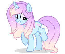 Size: 1481x1220 | Tagged: safe, artist:cstrawberrymilk, oc, oc only, oc:sugar comet, pony, unicorn, base used, blue coat, eyelashes, eyeshadow, female, female oc, gradient mane, gradient tail, horn, lavender eyes, lavender eyeshadow, long mane, long tail, looking back, makeup, mare, mare oc, purple eyes, purple eyeshadow, raised hoof, raised leg, simple background, smiling, solo, sparkly mane, sparkly tail, standing on two hooves, tail, three quarter view, transparent background, unicorn horn, unicorn oc