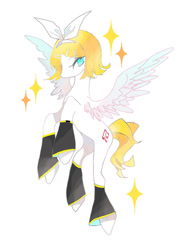 Size: 750x1000 | Tagged: source needed, safe, artist:qiyuesongguo, pegasus, pony, ponified, simple background, solo, vocaloid, white background