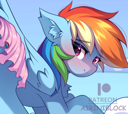 Size: 1440x1286 | Tagged: safe, artist:airiniblock, rainbow dash, pegasus, pony, g4, ass up, blushing, butt, chest fluff, clothes, cloudsdale, cropped, ear fluff, female, mare, miniskirt, plot, preview, skirt, solo, wings