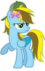 Size: 720x1121 | Tagged: safe, artist:lucky bolt, artist:pegasski, oc, oc only, oc:lucky bolt, pegasus, pony, angry, backwards ballcap, base used, baseball cap, bow, cap, hair bow, hat, simple background, solo, suspicious, transparent background, wings