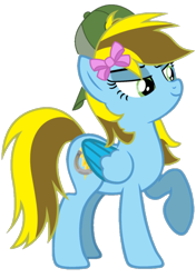 Size: 720x1021 | Tagged: safe, artist:lucky bolt, artist:pegasski, oc, oc only, oc:lucky bolt, pegasus, pony, backwards ballcap, base used, baseball cap, bow, cap, female, hair bow, hat, simple background, smug, solo, standing, transparent background