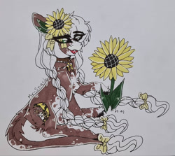 Size: 946x845 | Tagged: safe, artist:mr-snack, oc, oc only, earth pony, pony, female, flower, mare, solo, sunflower, traditional art