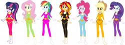 Size: 3087x1108 | Tagged: safe, artist:invisibleink, artist:schwarzejack25, editor:jbrony, applejack, fluttershy, pinkie pie, rainbow dash, rarity, sci-twi, sunset shimmer, twilight sparkle, human, equestria girls, g4, power rangers, power rangers zeo, simple background, super sentai, white background