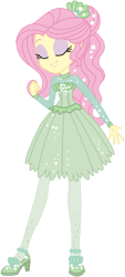 Size: 530x1171 | Tagged: safe, artist:invisibleink, artist:tylerajohnson352, fluttershy, human, equestria girls, g4, my little pony equestria girls: better together, so much more to me, clothes, corset, dress, eyes closed, female, green skirt, hair ornament, high heels, shoes, simple background, skinny, skirt, solo, thin, transparent background, vector