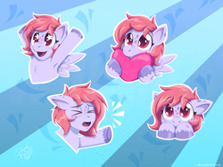 Size: 1600x1200 | Tagged: safe, artist:willoillo, oc, oc only, pegasus, pony, ><, armpits, chest fluff, commission, emanata, emotes, eyes closed, glazed, heart, nose wrinkle, open mouth, open smile, pegasus oc, smiling, solo, starry eyes, unshorn fetlocks, wingding eyes