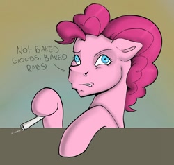 Size: 768x731 | Tagged: safe, artist:chewtoything, pinkie pie, earth pony, pony, g4, baked bads, cocaine, coke, drug use, drugs, female, gradient background, mane six, soda, solo