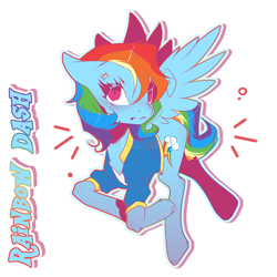 Size: 1080x1080 | Tagged: safe, artist:purgarawry, rainbow dash, pegasus, pony, g4, cross-popping veins, drop shadow, emanata, light blue outline, outline, simple background, solo, spread wings, white background, wings