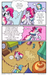 Size: 1496x2300 | Tagged: safe, artist:skysorbett, oc, oc only, oc:peach bubble, oc:sky sorbet, pegasus, pony, comic:breaking free, comic, female, mare, market, outdoors, speech bubble, street, thinking, thought bubble