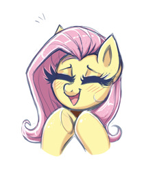 Size: 1248x1378 | Tagged: safe, artist:confetticakez, fluttershy, pegasus, pony, g4, blushing, bust, cute, daaaaaaaaaaaw, eyes closed, female, happy, mare, open mouth, open smile, portrait, shyabetes, simple background, sketch, smiling, solo, stray strand, sweet dreams fuel, underhoof, white background