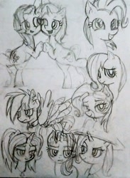 Size: 1016x1388 | Tagged: safe, artist:dashwooo, rainbow dash, starlight glimmer, trixie, pegasus, pony, unicorn, g4, my little pony: friendship is magic, newbie dash, road to friendship, the cutie re-mark, alternate hairstyle, alternate timeline, apocalypse dash, crystal war timeline, doodle, female, horn, lesbian, monochrome, ship:startrix, shipping, traditional art