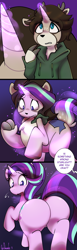 Size: 942x3054 | Tagged: safe, artist:la-frugele, starlight glimmer, pony, unicorn, g4, butt, female, furry, furry to pony, glimmer glutes, horn, looking back, offscreen character, plot, transformation