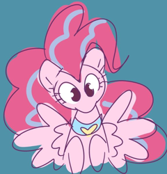 Size: 576x601 | Tagged: safe, artist:gravity1037, pinkie pie, pegasus, pony, g4, cute, diapinkes, female, horse collar, looking at you, mare, pegasus pinkie pie, peytral, race swap, simple background, solo, striped hair, teal background, wings