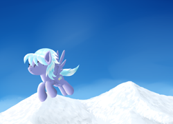 Size: 1500x1080 | Tagged: safe, artist:longsummer, cloudchaser, pegasus, pony, g4, 2014, eyes closed, female, flying, mare, mountain, snow, solo