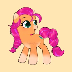 Size: 1800x1800 | Tagged: safe, artist:gigikittydays, sunny starscout, pony, g5, cute, orange background, simple background, solo, sunnybetes