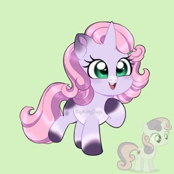 Size: 1440x1440 | Tagged: safe, artist:gigikittydays, sweetie belle, g4, cute, diasweetes, green background, signature, simple background, solo