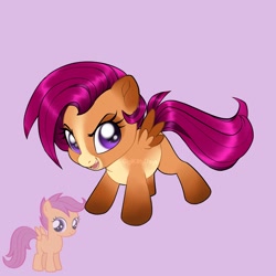 Size: 2048x2048 | Tagged: safe, artist:gigikittydays, scootaloo, pegasus, pony, g4, cute, cutealoo, purple background, signature, simple background, solo