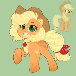 Size: 1440x1440 | Tagged: safe, artist:gigikittydays, applejack, earth pony, pony, g4, bolo tie, cowboy hat, female, green background, hat, mare, missing cutie mark, simple background, smiling, solo