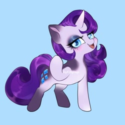 Size: 1440x1440 | Tagged: safe, artist:gigikittydays, rarity, pony, unicorn, g4, blue background, cyan background, eyeshadow, female, horn, makeup, mare, simple background, smiling, solo