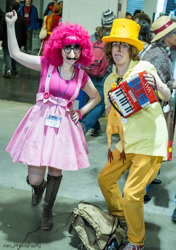 Size: 3264x4642 | Tagged: safe, artist:xen photography, cheese sandwich, pinkie pie, human, g4, accordion, anime boston, anime boston 2014, clothes, cosplay, costume, groucho mask, high res, irl, irl human, musical instrument, photo, rubber chicken, tongue out