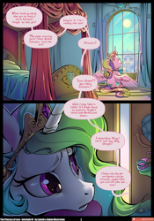 Size: 5000x7148 | Tagged: safe, artist:baban illustration, artist:lummh, princess cadance, princess celestia, prismia, alicorn, pony, comic:the princess of love, g4, absurd resolution, comic, female, filly, foal, mare, overheard, reflection, speech bubble, sun, window, worried