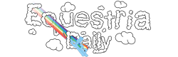 Size: 1100x350 | Tagged: dead source, safe, artist:fiftyniner, rainbow dash, pegasus, pony, equestria daily, g4, 2011, banner, cloud, english, female, mare, old art, rainbow trail, simple background, solo, text, transparent background