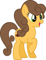 Size: 1151x1501 | Tagged: safe, edit, vector edit, caramel brownie, earth pony, pony, g4, alternate cutie mark, background pony, female, mare, open mouth, open smile, raised hoof, recolor, simple background, smiling, solo, transparent background, vector