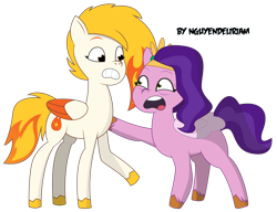 Size: 9889x7578 | Tagged: safe, artist:nguyendeliriam, flare (g5), pipp petals, pegasus, pony, g5, my little pony: tell your tale, duo, duo female, female, mare, pipp is short, shaking, simple background, white background