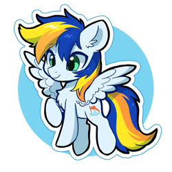 Size: 1000x1000 | Tagged: safe, artist:oofycolorful, oc, oc only, oc:bright banner, pegasus, pony, chest fluff, eye clipping through hair, eyelashes, flying, green eyes, male, male oc, pegasus oc, pony oc, simple background, solo