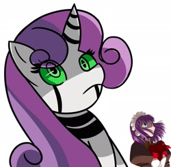 Size: 2048x1991 | Tagged: safe, artist:shon351, sweetie belle, gynoid, pony, robot, robot pony, g4, anime, bust, cel shading, female, looking up, mare, melty blood, older, older sweetie belle, older sweetie bot, portrait, reference, shading, simple background, solo, sweetie bot, type-moon, white background, wide eyes