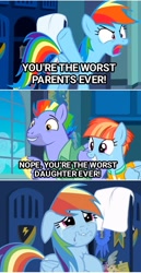 Size: 1024x1992 | Tagged: safe, edit, edited screencap, screencap, bow hothoof, rainbow dash, windy whistles, pegasus, pony, g4, my little pony: friendship is magic, parental glideance, season 7, abuse, comic, crying, dashabuse, female, male, poor rainbow dash, revenge, sad, screencap comic, the tables have turned, trio