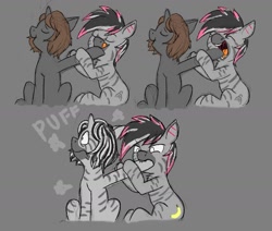 Size: 1541x1307 | Tagged: safe, artist:jellymaggot, oc, oc:bananas, unicorn, zebra, zebracorn, biting, cute, horn, species swap, transformation, werezebra, zebrafied