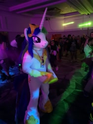 Size: 2976x3968 | Tagged: safe, artist:atalonthedeer, princess celestia, g4, fursuit, irl, jewelry, party, photo, ponysuit, regalia, solo focus