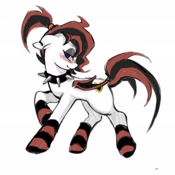 Size: 2048x2048 | Tagged: safe, artist:qianhe498, oc, oc only, demon, demon pony, pony, choker, clothes, ear piercing, earring, female, jewelry, mare, piercing, simple background, socks, solo, spiked choker, striped socks, white background