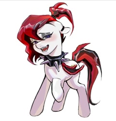 Size: 788x822 | Tagged: safe, artist:qianhe498, oc, oc only, demon, demon pony, pony, blushing, choker, ear piercing, earring, female, jewelry, mare, piercing, simple background, solo, spiked choker, white background