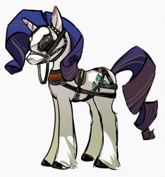 Size: 958x1024 | Tagged: safe, artist:qianhe498, rarity, pony, unicorn, g4, blinders, bridle, female, harness, horn, mare, simple background, solo, tack, unshorn fetlocks, white background