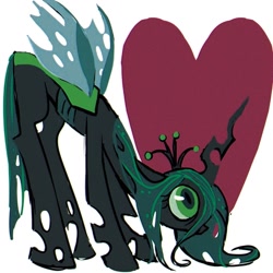 Size: 1022x1024 | Tagged: safe, artist:qianhe498, queen chrysalis, changeling, changeling queen, pony, g4, face down, female, heart, mare, solo