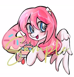 Size: 2222x2314 | Tagged: safe, artist:qianhe498, oc, oc only, pegasus, pony, cake, donut, female, food, mare, sample, simple background, watermark, white background