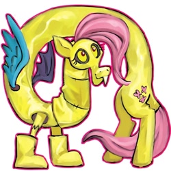 Size: 1024x1024 | Tagged: safe, artist:qianjibahe, discord, draconequus, discordant harmony, g4, clothes, costume, fluttershy suit, male, simple background, solo, white background