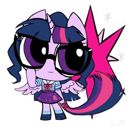 Size: 1200x1200 | Tagged: safe, artist:qianjibahe, sci-twi, twilight sparkle, alicorn, anthro, g4, clothes, female, school uniform, solo, style emulation, the powerpuff girls, twilight sparkle (alicorn)