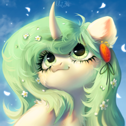 Size: 3000x3000 | Tagged: safe, artist:unt3n, oc, oc only, pony, unicorn, bust, food, hairpin, horn, portrait, solo, strawberry