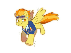 Size: 750x563 | Tagged: safe, artist:4803045255, spitfire, pegasus, pony, g4, captain of the wonderbolts, clothes, drill sergeant, necktie, running, simple background, solo, spitfire's tie, suit, sunglasses, sunglasses on head, uniform, white background, wonderbolts dress uniform